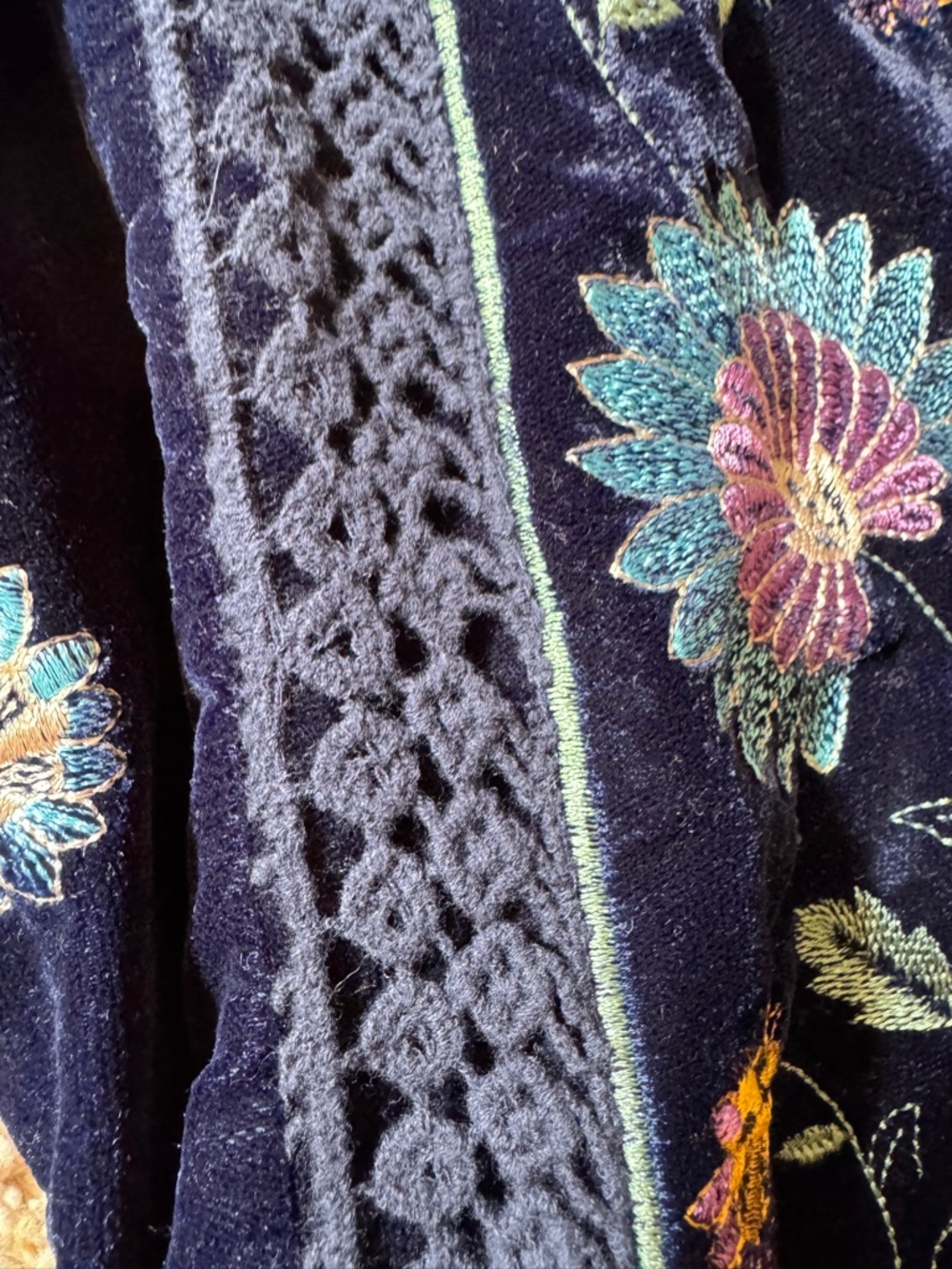 Monia's by Ally's Floral Embroidered Navy Velvet Tunic Dress Size S - Picture 14 of 16